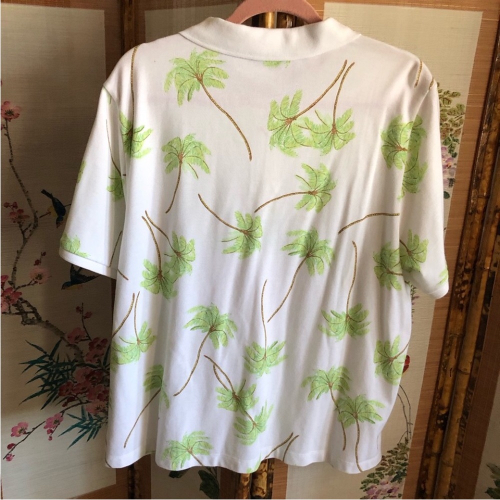CB Casual polo shirt tropical white green palm trees button placket short sleeve - Picture 4 of 6